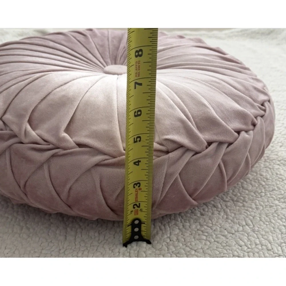 Round Velvet Throw Pillow Pumpkin Light Pink Blush Tufted Pleated Cushion Decor
